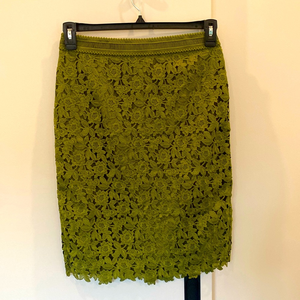 Ann Taylor Olive Lace Pencil Skirt